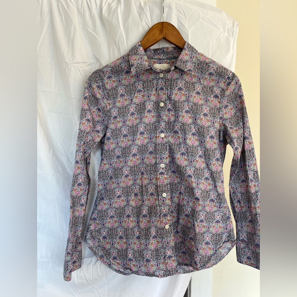 J. Crew button down shirt women’s size 4 purple blue Liberty Fabric Slim fit